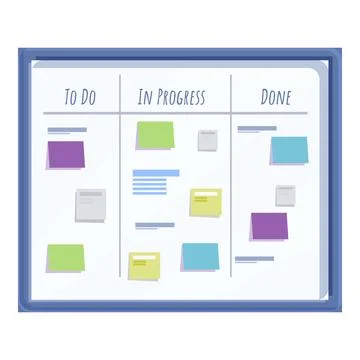 Scrum board showing work in progress with sticky notes Stock Illustration