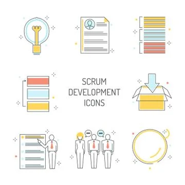 Scrum development icons set - agile methodology to manage project. Stock Illustration