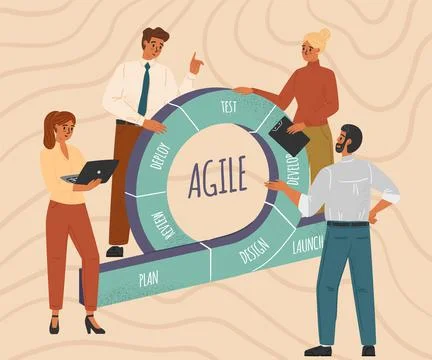 Scrum development process cycle diagram concept vector illustration. Agile and Stock Illustration