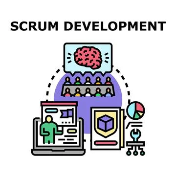 Scrum development team collaborating on agile project strategy イラスト素材