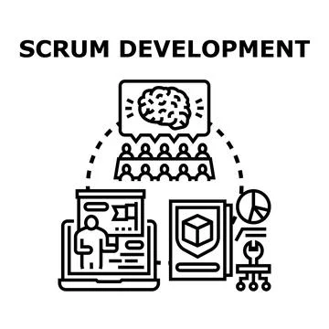 Scrum development team collaborating on agile project strategy Illustrazione stock