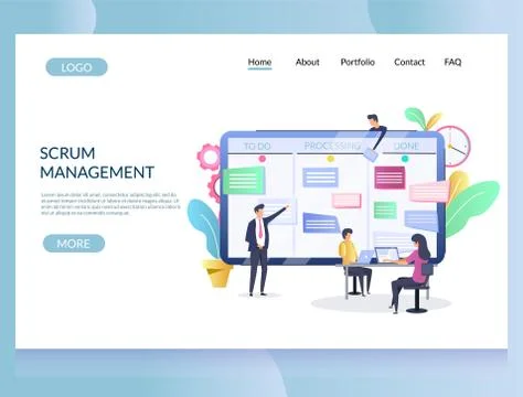 Scrum management vector website landing page design template Stock-Illustration