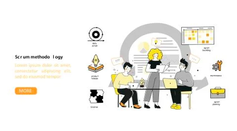 Scrum methodology for marketing design, flat vector landing page template. Stock Illustration