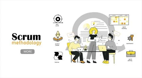 Scrum methodology for marketing design, flat vector landing page template. Stock Illustration