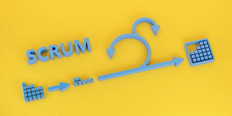 Scrum methodology process in three dimensions. 3d illustration Illustrazione stock