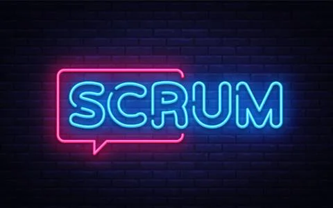 Scrum Neon Text Vector. Scrum process neon sign, design template, modern trend Stock Illustration