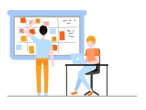 Scrum planning of teamwork on software development. Stock Illustration