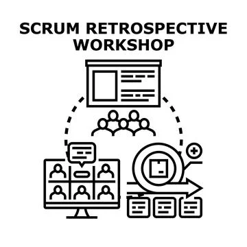 Scrum retrospective workshop developing agile team productivity Stock Illustration