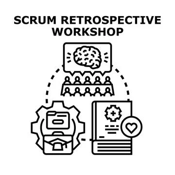 Scrum retrospective workshop team improving agile process Stock Illustration