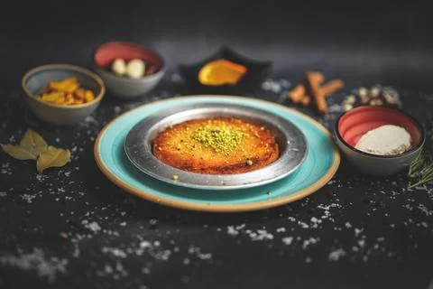 Scrumptious Kunefe on Dark Background Stock Photos
