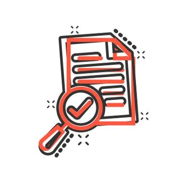 Scrutiny document plan icon in comic style. Review statement vector cartoon i Stock Illustration