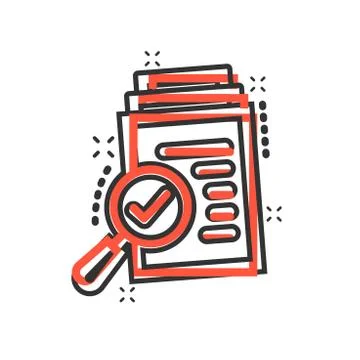 Scrutiny document plan icon in comic style. Review statement vector cartoon i Stock Illustration
