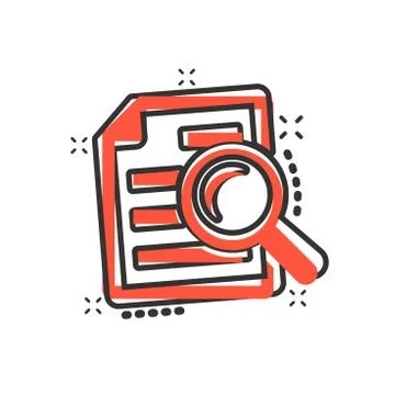 Scrutiny document plan icon in comic style. Review statement vector cartoon i Illustrazione stock