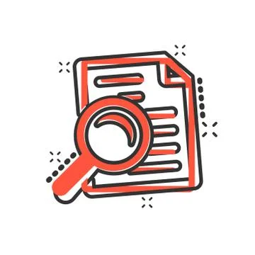 Scrutiny document plan icon in comic style. Review statement vector cartoon i Stock Illustration