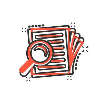 Scrutiny document plan icon in comic style. Review statement vector cartoon i Stock Illustration