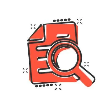 Scrutiny document plan icon in comic style. Review statement vector cartoon i Stock Illustration