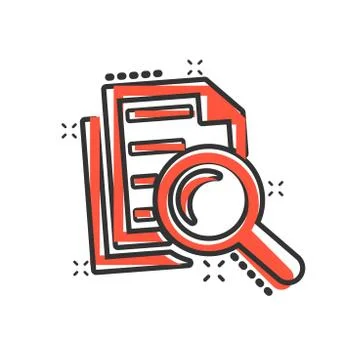 Scrutiny document plan icon in comic style. Review statement vector cartoon i Stock Illustration