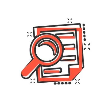 Scrutiny document plan icon in comic style. Review statement vector cartoon i Stock Illustration