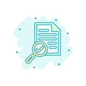Scrutiny document plan icon in comic style. Review statement vector cartoon i Illustrazione stock