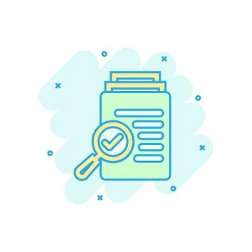 Scrutiny document plan icon in comic style. Review statement vector cartoon i Stock Illustration
