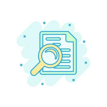 Scrutiny document plan icon in comic style. Review statement vector cartoon i Stock Illustration
