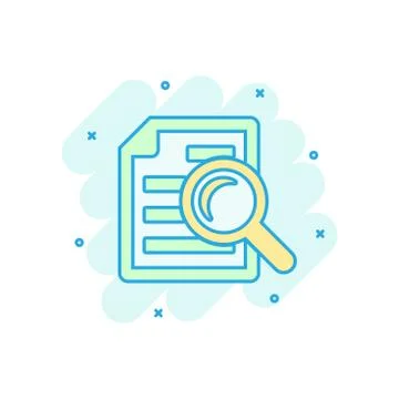 Scrutiny document plan icon in comic style. Review statement vector cartoon i Illustrazione stock