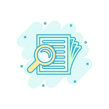 Scrutiny document plan icon in comic style. Review statement vector cartoon i Illustrazione stock