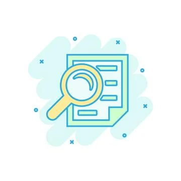 Scrutiny document plan icon in comic style. Review statement vector cartoon i Stock Illustration