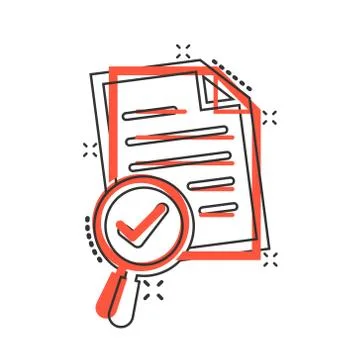 Scrutiny document plan icon in comic style. Review statement vector cartoon i Stock Illustration