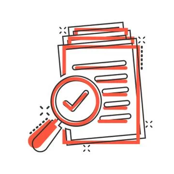 Scrutiny document plan icon in comic style. Review statement vector cartoon i Illustrazione stock