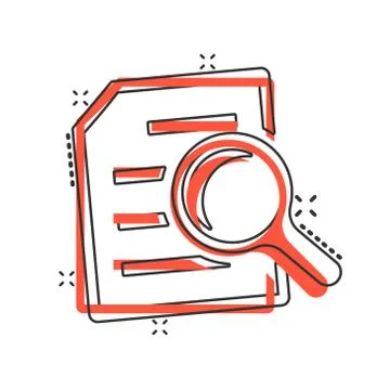 Scrutiny document plan icon in comic style. Review statement vector cartoon i Stock Illustration