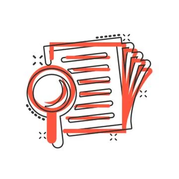 Scrutiny document plan icon in comic style. Review statement vector cartoon i Illustrazione stock