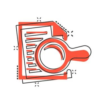 Scrutiny document plan icon in comic style. Review statement vector cartoon i Stock Illustration