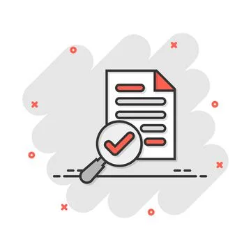 Scrutiny document plan icon in comic style. Review statement vector cartoon i Illustrazione stock