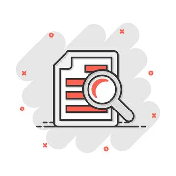 Scrutiny document plan icon in comic style. Review statement vector cartoon i Stock Illustration