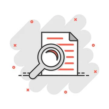 Scrutiny document plan icon in comic style. Review statement vector cartoon i Stock Illustration