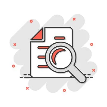 Scrutiny document plan icon in comic style. Review statement vector cartoon i Illustrazione stock