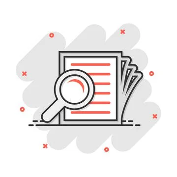 Scrutiny document plan icon in comic style. Review statement vector cartoon i Illustrazione stock