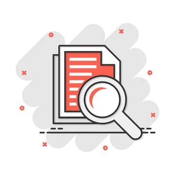 Scrutiny document plan icon in comic style. Review statement vector cartoon i Stock Illustration