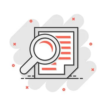 Scrutiny document plan icon in comic style. Review statement vector cartoon i Stock Illustration
