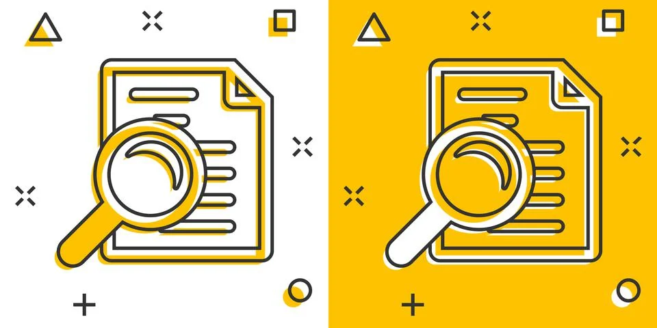 Scrutiny document plan icon in comic style. Review statement vector cartoon i Illustrazione stock
