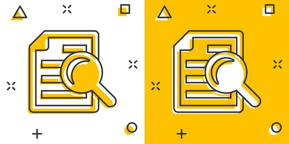 Scrutiny document plan icon in comic style. Review statement vector cartoon i Illustrazione stock