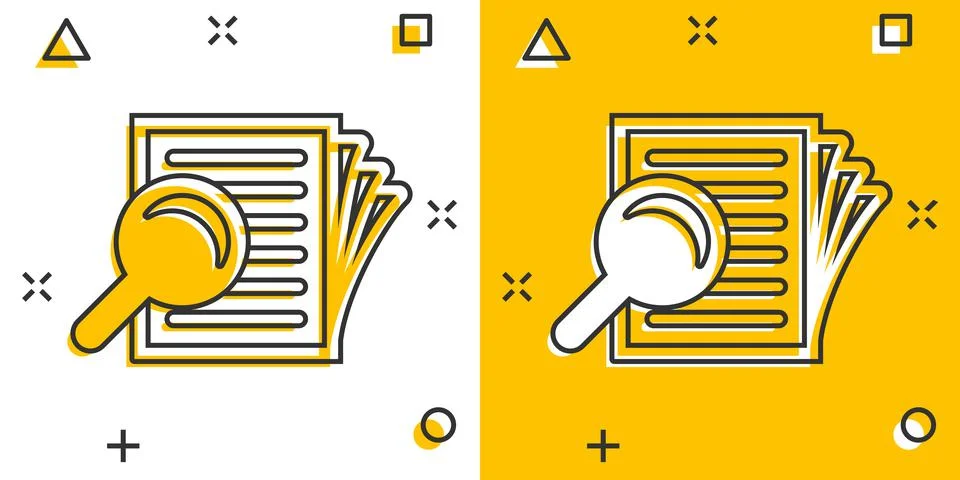 Scrutiny document plan icon in comic style. Review statement vector cartoon i Stock Illustration