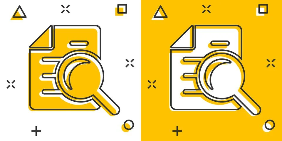 Scrutiny document plan icon in comic style. Review statement vector cartoon i Illustrazione stock