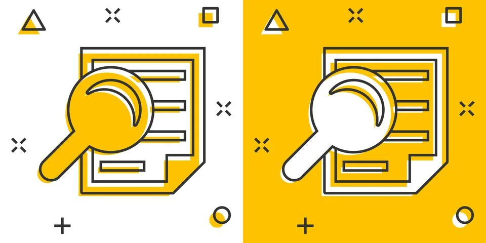 Scrutiny document plan icon in comic style. Review statement vector cartoon i Stock Illustration