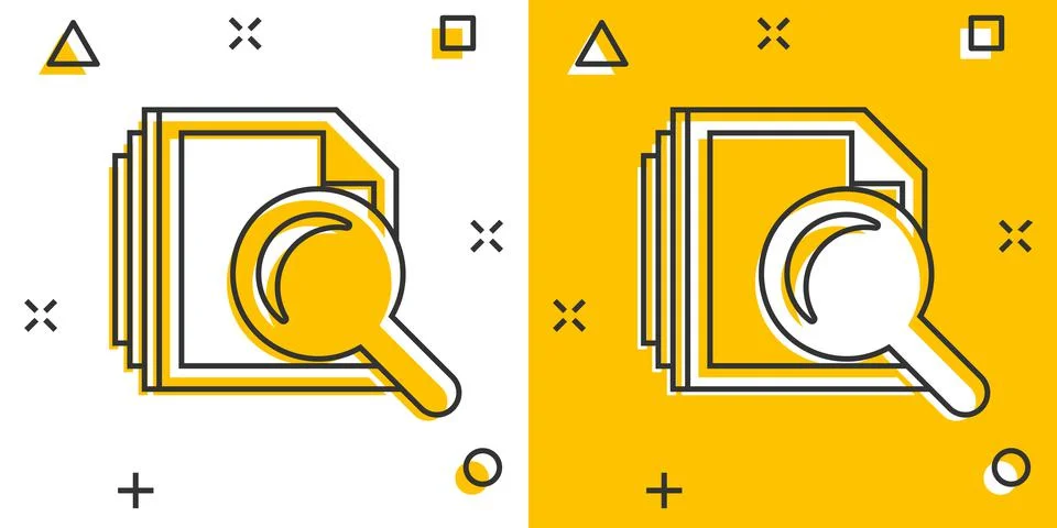 Scrutiny document plan icon in comic style. Review statement vector cartoon i Stock Illustration