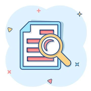 Scrutiny document plan icon in comic style. Review statement vector cartoon i Illustrazione stock