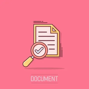 Scrutiny document plan icon in comic style. Review statement vector cartoon.. Illustrazione stock