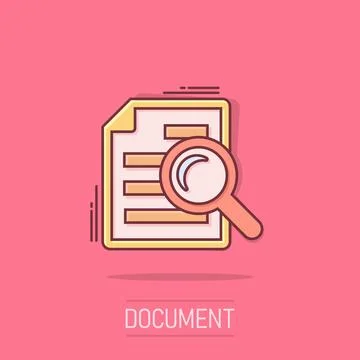 Scrutiny document plan icon in comic style. Review statement vector cartoon.. Illustrazione stock