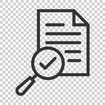 Scrutiny document plan icon in flat style. Review statement vector illustrati Illustrazione stock